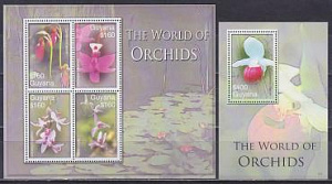 Гайана, 2007, Орхидеи, 4 марки, лист + блок